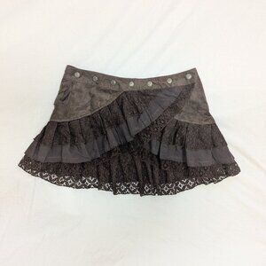 Hippie Frilly Fairy Faerie Boho Mini Skirt Gypsy Brown Small Cute Rave Goa New S